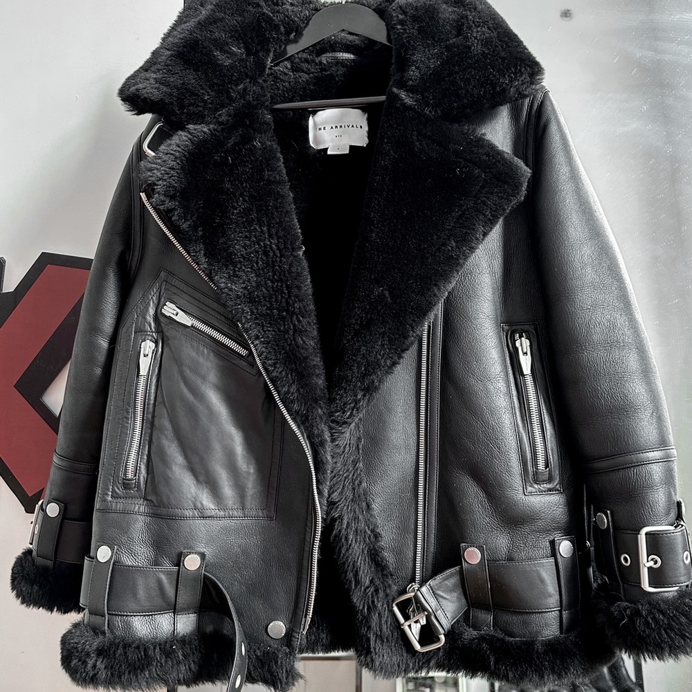 The Arrivals ‘Moya V’ Black Shearling Leather Coat Small